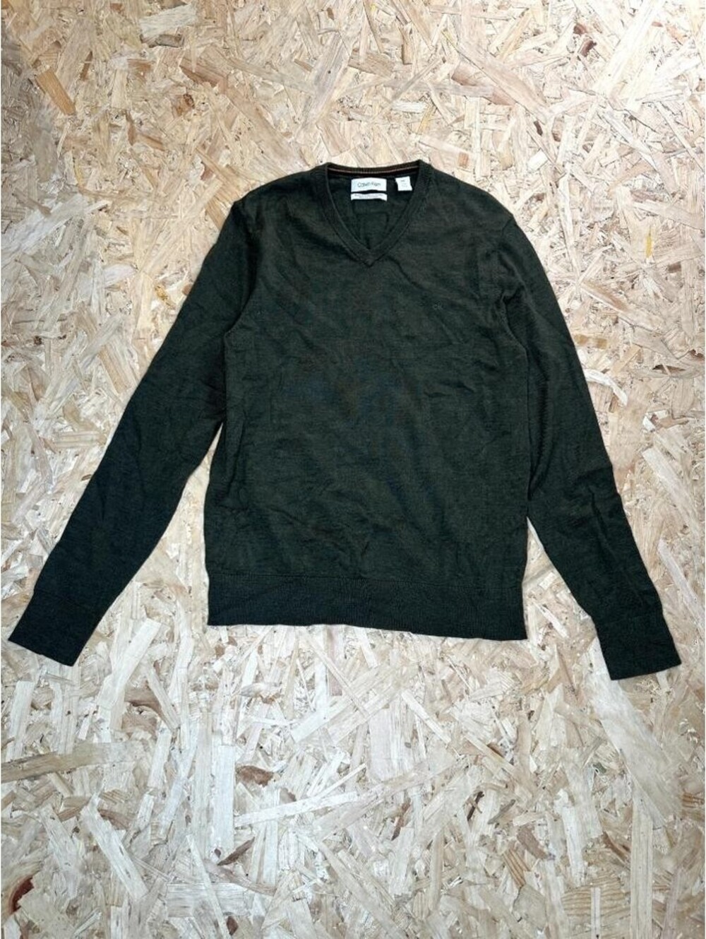 Calvin Klein Extra Fine Merino Wool Sweater Mens Small Green V-Neck Pullover